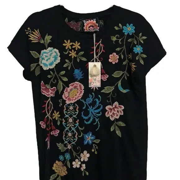 JOHNNY WAS NWT Boho Floral Embroidered Relaxed Knit Midi Dress - Picture 6 of 16